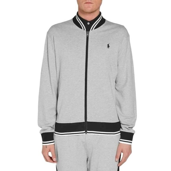Polo Ralph Lauren Other - Polo Ralph Lauren Gray And Black Striped Detail Full Zip Bomber Jacket Size M